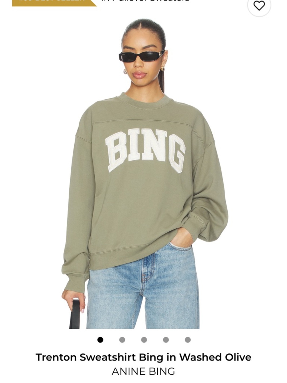 Anine Bing Sage Green 'BING' Embroidered Crewneck Sweatshirt